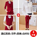 wine red Suit Vest Long Sleeve Shirt Pants / S