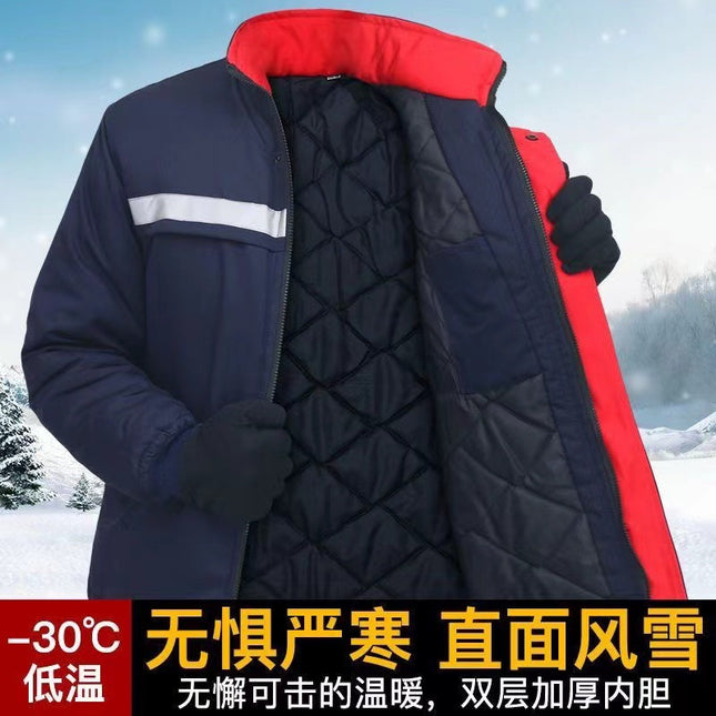 Winter Men's Cotton Workwear, Wear-Resistant, Printed, Heat-Sealed, Cold-Proof Auto Repair Clothing, Workshop Jacket, Logistics Cotton Coat, Thickened for Cold Protection
