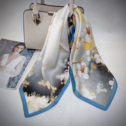 Suzhou Silk Women's Scarf 100% Mulberry Silk Scarf Large and Small Square Scarf Neckerchief Shawl with Printed Design