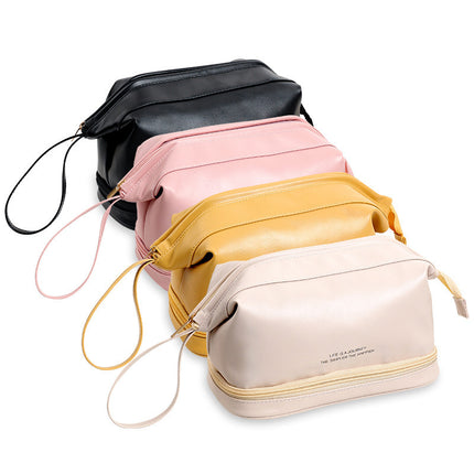 Hot Selling Double Layer Cloud Cosmetic Bag Women's Portable Travel Pu Large Capacity Washing Makeup Brush High-Looking Storage