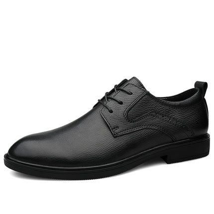 2025 Autumn Men's Business Leather Shoes First Layer Cowhide Shark Pattern Groom's Wedding Shoes Lace-Up Inner Heightening Large Size Leather Shoes