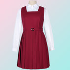 Dark red (dress) + women's white pointed collar long-sleeved shirt + belt / XS