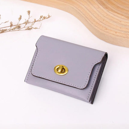 New Stylish Multi-Compartment Lock Buckle Card Holder Versatile Retro Mini Coin Purse Solid Color Trendy Women's Leather Wallet