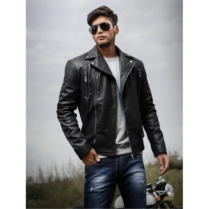 Cross-Border European and American Slim-Fit Men's Leather Jacket Casual Motorcycle Jacket Motorcycle Clothing American Retro Pu Leather Jacket