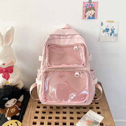 Japanese-Style Ins Transparent Badge Pain Bag Backpack for Women, Anime Convention Jk School Bag, Student Girl Backpack
