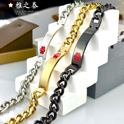 Factory Ready Stock Amazon E-Commerce Jewelry Dripping Black Oil Cross Curved Brand Stainless Steel Bracelet Titanium Steel Hand Jewelry Bracelet