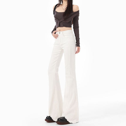 Micro-Flared Jeans for Women 2025 New Autum High-Waisted Slimming Look Horseshoe Pants Raw Edge Pants