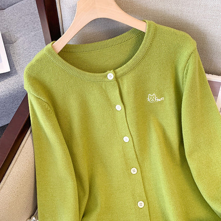 plus size Early Autumn Coat Green Knitted Cardigan Chubby Sister Autumn New Joker Loose Top 9165