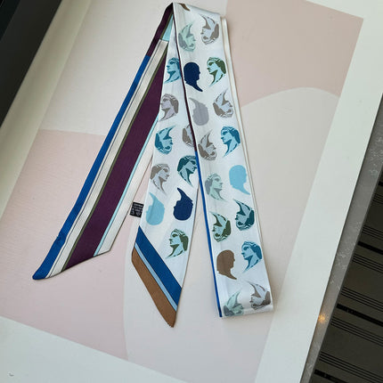 Lined Letter C Puppy Double-Layer Printed All-Match Tie Bag Ribbon Hair Band Ribbon Women's Decorative Small Scarf