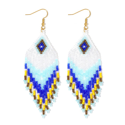 Cross-Border European and American Colorful Seed Bead Earrings, Niche Ethnic Style Handmade Earrings, Woven Long Tassel Trendy Personality Style