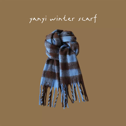 Imitation Cashmere Autumn and Winter Scarf Collection Plaid Scarf Women's Winter Thickeneded Warm Shawl Pure Color Student Scarf Cross-Border