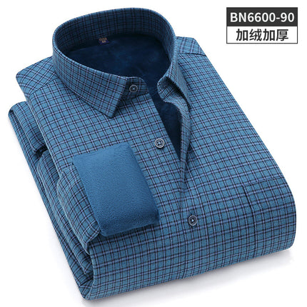 24 Winter Pure Cotton Brushed Plaid Warm Shirt Fleece-Lined Thickeneded Winter Shirt Light Business Square Collar Long-Sleeved Shirt