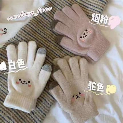 Gloves women's winter fleece-lined thick warm Korean cute riding electric car lovers cold thick five-finger touch screen wholesale
