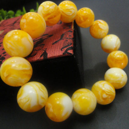 Amber Beeswax Bracelet Russian White Flower Raw Ore Bracelet Necklace Round Bead Pendant Men's and Women's Chicken Yellow Bracelet Gem