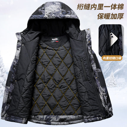 Autumn and Winter Tactical Camouflage Cotton Jacket Men's Cotton Jacket Jacket Cotton Jacket Hooded Jacket Thickeneded Work Clothes Outdoor