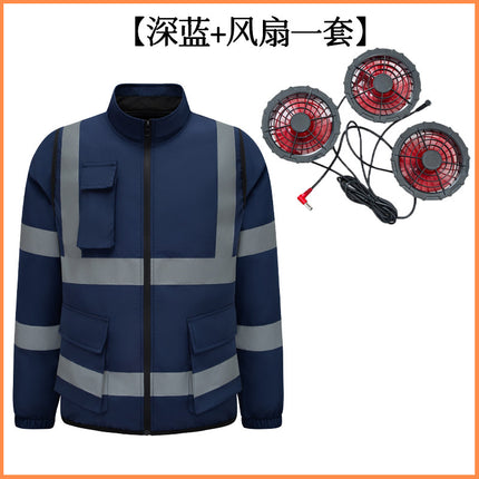 Cross-border Summer Reflective Strip Air-conditioning Suit Coat Clothes with Fan Printable and Embroidered Safety Work Clothes for Men