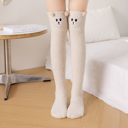 Autumn and Winter Over-The-Knee Extended Coral Floor Socks Cartoon Sleeping Long Tube Warm Plush Embroidered Cute High Socks