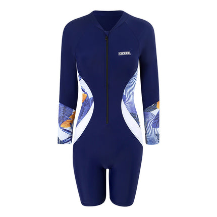 New Swimsuit Women's Flat Corner One-piece Conservative plus size Competition Training Quick-drying Long-sleeved Belly-covering Slimming Hot Spring Swimsuit