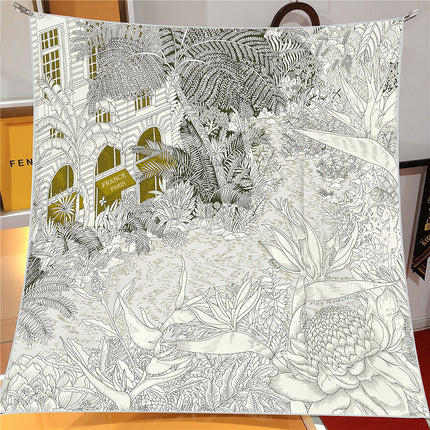 90cm French Retro All-match New Jungle Garden Twill Decorative Shawl Large Square Scarf Gift Scarf
