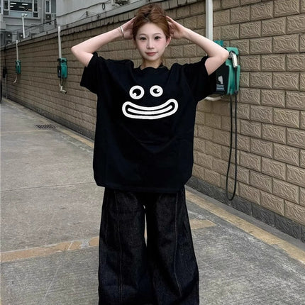 American High Street Style Black Short-Sleeve T-Shirt for Women, Summer 2026 New Design, Loose and Casual Style Half-Sleeve Top for Students