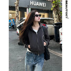Carbon gray 028 double-ended zipper back panel patchwork sweatshirt (thin spring and autumn style) / S