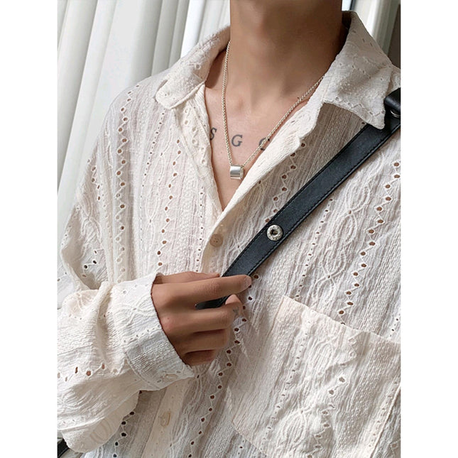 Light Luxury Niche Hollow Design Sense Shirt Men's Ins Neutral Puffy Handsome Loose Long-sleeved Shirt Trendy Chanel Style Coat