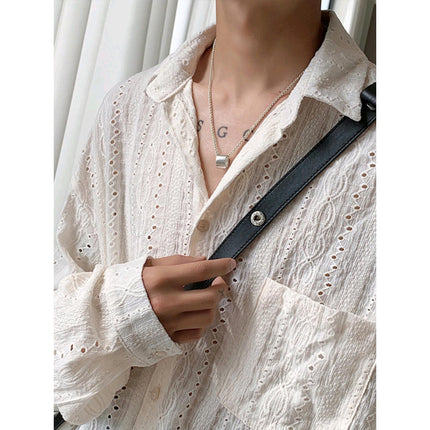 Light Luxury Niche Hollow Design Sense Shirt Men's Ins Neutral Puffy Handsome Loose Long-sleeved Shirt Trendy Chanel Style Coat