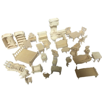 Handmade DIY Wooden 3D Stereo Puzzle Puzzle Artificial Model Furniture Puzzle Model Home Private Package 34 Pieces