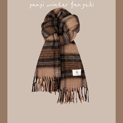Cross-Border Popular Versatile Plaid Scarf Women's Winter Scarf Retro Thickened Imitation Cashmere Student Thickened Scarf Men's Wholesale
