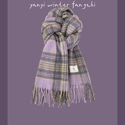 Cross-Border Popular Versatile Plaid Scarf Women's Winter Scarf Retro Thickened Imitation Cashmere Student Thickened Scarf Men's Wholesale