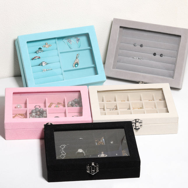 Advanced New Glass Jewelry Box Ring Earrings Earrings Bracelet Necklace Jewelry Display Flannel Jewelry Storage Box