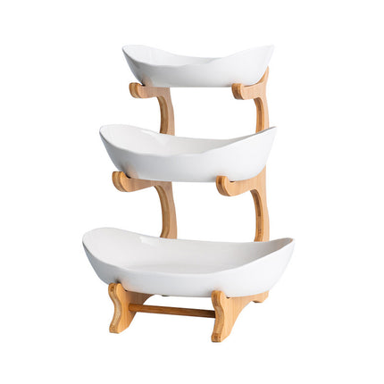 European-style three-layer ceramic dried fruit plate new creative bamboo rack multi-layer fruit plate household snack plate factory direct sales