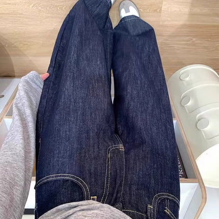 American Retro Loose Wide-Leg Jeans for Women, Spring Plus-Size High-Waisted Slimming Drape Floor-Length Versatile Straight Pants