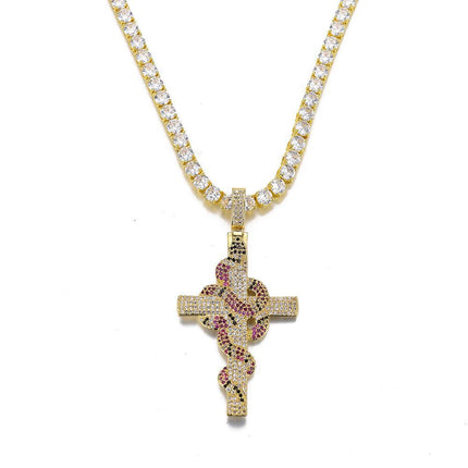 European and American Hip Hop Color Viper Cross Pendant for Men and Women Street Fashion Jewelry Necklace Yiwu Source Factory