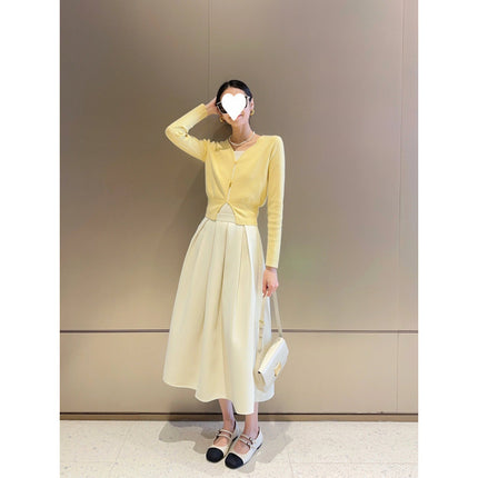 Early Autumn Pear-Shaped Body Wearing French High-end Sense Imperial Sister Temperament Goddess Fan Age-reducing Top Skirt Two-piece Set