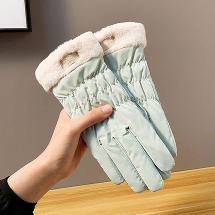 Autumn and winter warm gloves fleece-lined thick skin-feeling fabric windproof water-splashing cartoon outdoor sports cycling wholesale