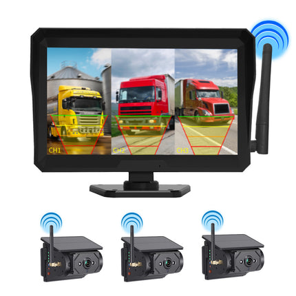 Rv-Specific Reversing Camera, Solar-Powered Wireless Camera, 7inch Display Screens, Blind Spot Warning, Universal for Trailers