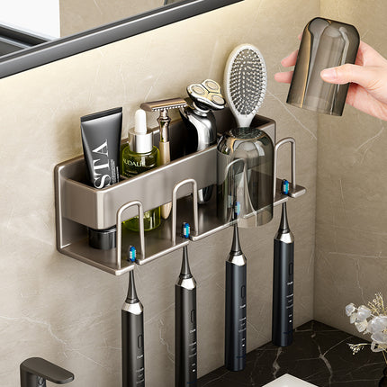 Toothbrush Rack Without Punching Gun Gray Bathroom Mouthwash Cup Tooth Cup Wall-Mounted Storage Box Electric Toothbrush Rack