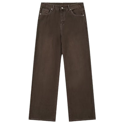 Autumn Vintage Distressed Men's Jeans, Loose Straight-Leg Pants, Clean Fit Wide-Leg Floor-Length Casual Trousers
