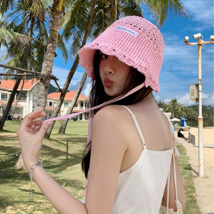 Korean-Style Beggar Hat, Fisherman Hat for Women, Spring and Summer, Face-Slimming Bucket Hat, Breathable Knit Hat, Trendy Sunshade and Sun Protection for Adults