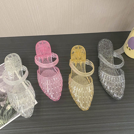 Fashion Women's Sandals Summer New All-match Outgoing Non-slip Deodorant Thick Heel Baotou Crystal Plastic Sandals