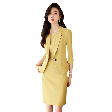 Brown Small Suit Jacket Women's Spring and Autumn New Work Clothes Business Suit dress Suit Two-piece Dress