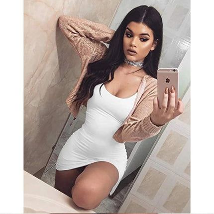 Women's Square Collar Sleeveless Shoulder Tight Mini Skirt Basic Dress Sexy Party Club Dress Wholesale Factory