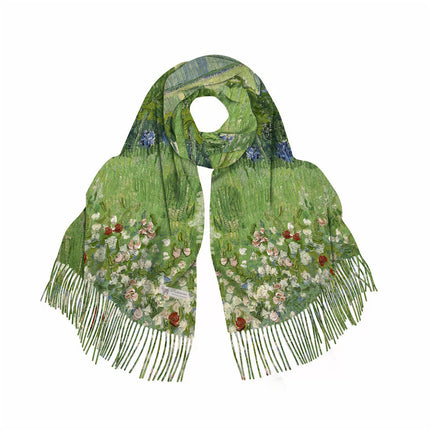 Autumn and Winter thick Van Gogh oil painting dabyis garden women's shawl warm scarf cashmere-like tassel long scarf scarf