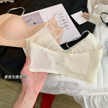 Fragrance Intimates for Women with Small Breasts, Summer Ultra-Thin Cool Silver Silk Spaghetti Straps, Seamless Vest Bra