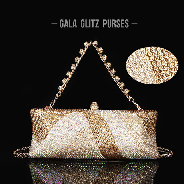 Cross-Border New Fashion Crystal Gradient Small Diamond Hollow Evening Clutch Bag Chain Shoulder Evening Bag Chain Women's Bag