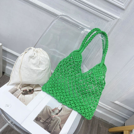 Cross-border new straw shoulder Women's bag large capacity bohemian cotton rope portable hollow woven beach bag