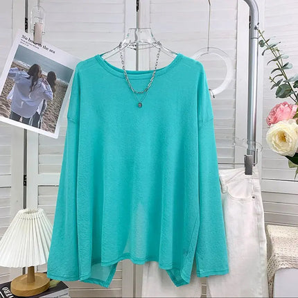 Macaron Color Ultra-White Sunscreen Clothing for Women, Front and Back Two-Wear Slit Niche Design Sunscreen T-Shirt Air-Conditioning Shirt