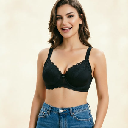 Sponge Padded Shoulder Straps, Lace Trim, Underwire, Ultra-Thin Plus Size Bra, Makes Large Busts Look Smaller, Plus Size European and American Lingerie Cde