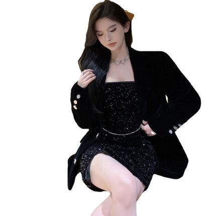 Nightclub Sexy Sequins Strapless dress Women's High-end Fashionable Elegant Waist Banquet Evening Dress Hip Skirt